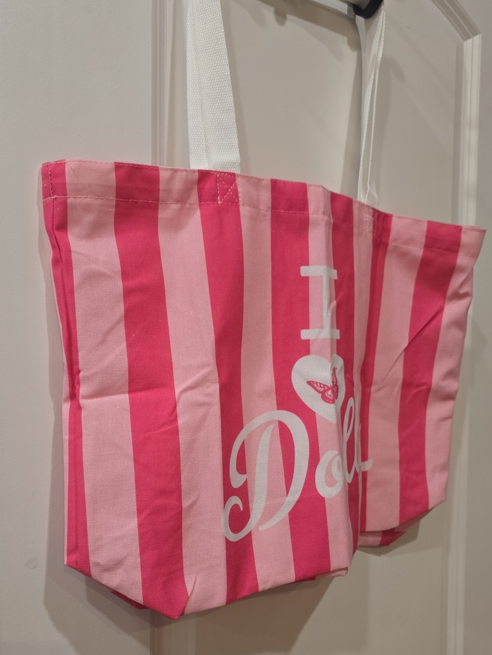 Dolly Parton Stripe 'I ♥ Dolly' Tote Bag- Pink - Picture 7 of 8